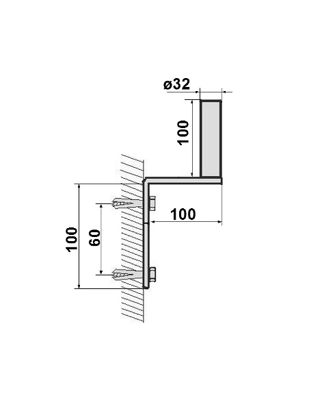 Suport Antena Tip L, Montare pe Perete, (L)100mm, (h)100mm, (d)32mm