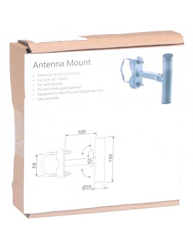 Suport Antena Tip T, Ajustabil + 1x U-Bolt 100mm, Montare pe Catarg, (L)140mm, (h)75+75mm, (d)34mm