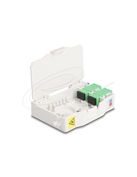 Cutie de conexiuni pentru fibră optică, pentru șină DIN, cu suport pentru îmbinări și 2 x cuple SC Simplex Delock